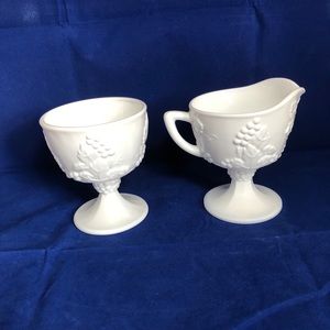Milk Glass Harvest Footed Creamer & Sugar Bowl